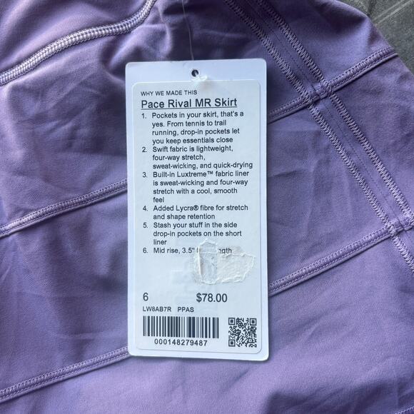 Lululemon Pace Rival Mid-Rise Skirt Women's Size 6 Purple Ash Athletic - NWT - Picture 3 of 11